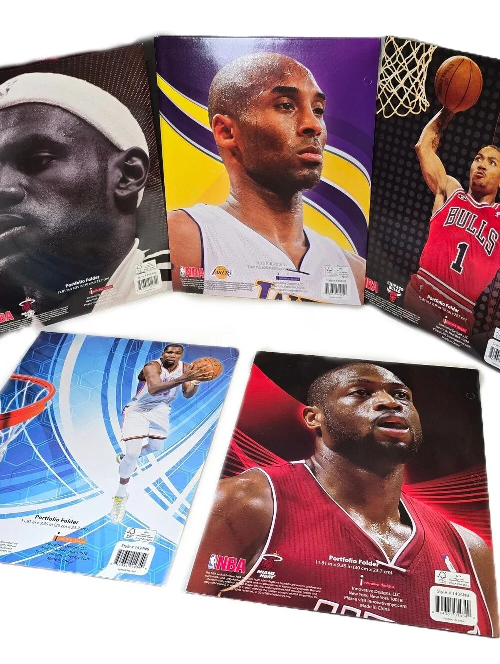 Kobe Bryant , LeBron, Wade, Durant Etc NBA School 2 Pocket Folders Bundle Of 5